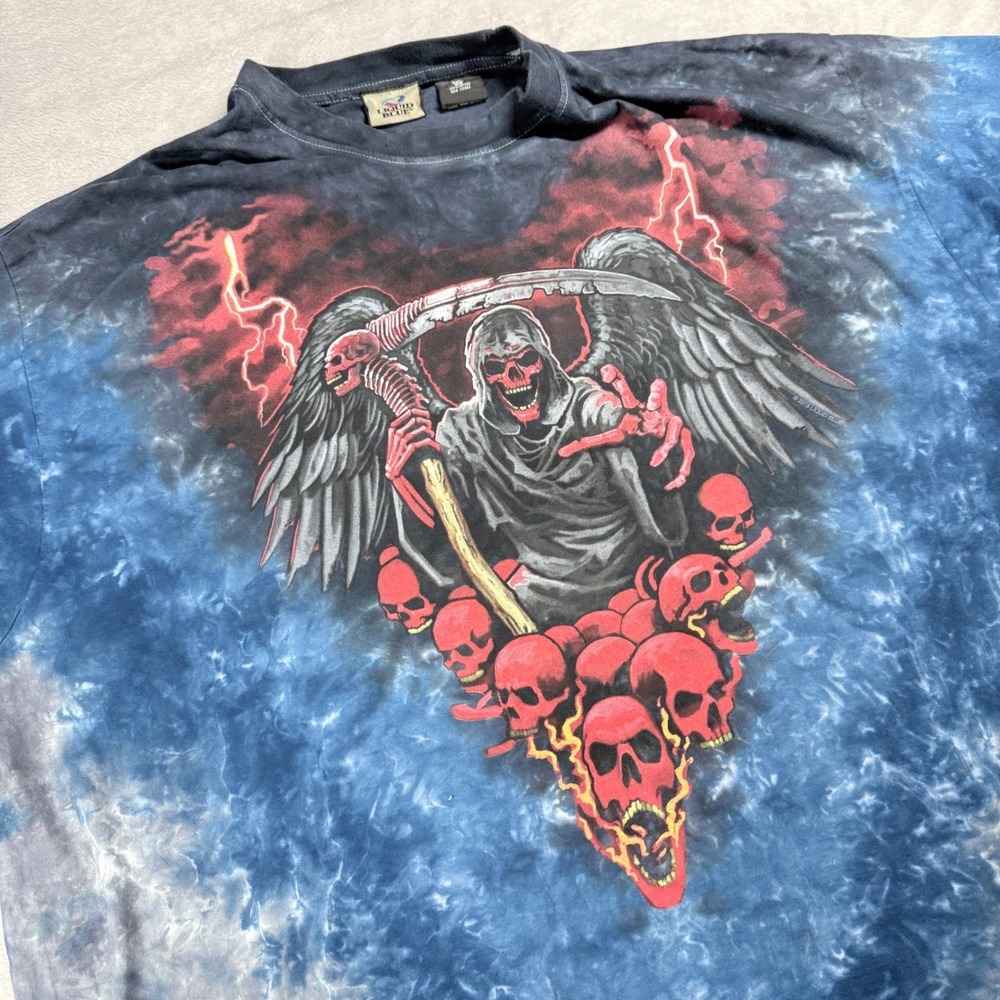 Liquid Blue Grim Reaper Red Skulls Tie Dye Graphic Tee Shirt Mens 3XL Big Blue